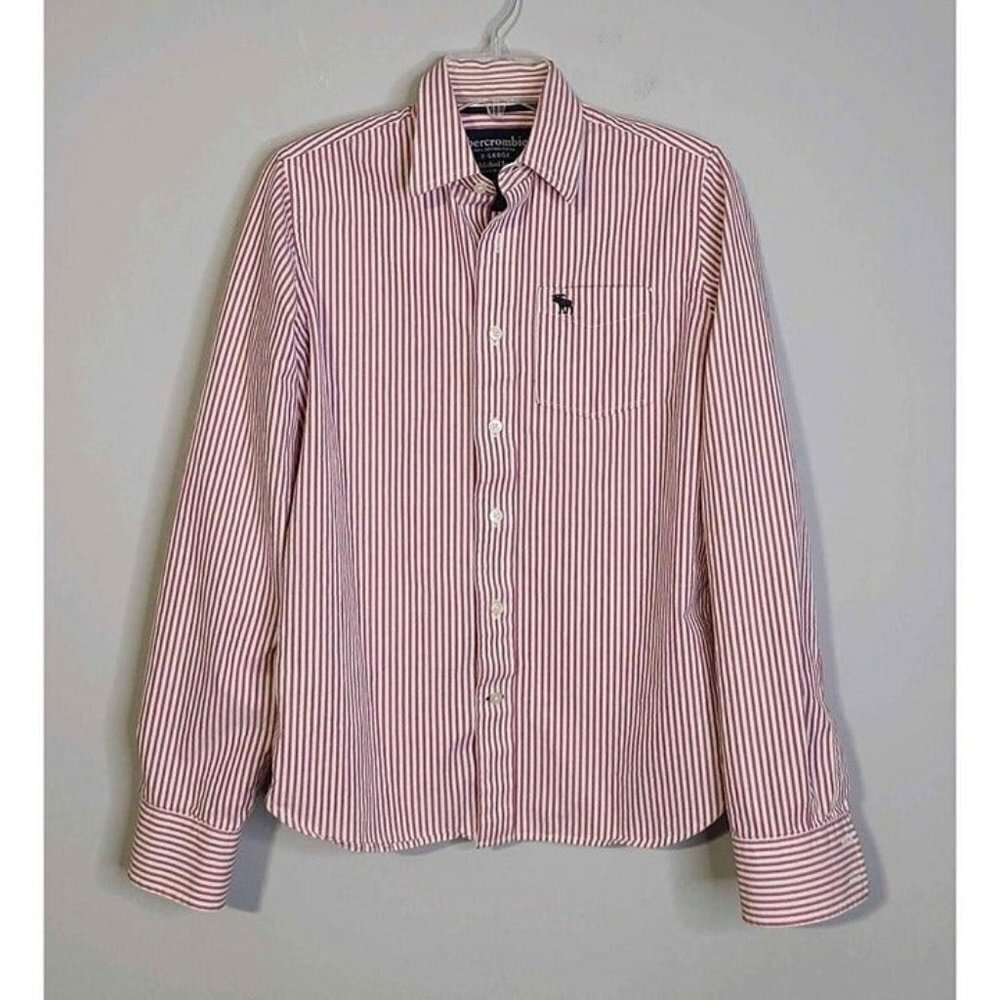 Abercrombie Y2K Boys Button Front Long Sleeve Muscle Fit Pink White Shirt XL
